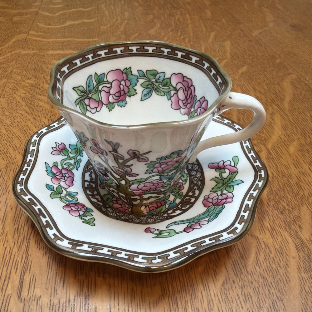 Vtg Coalport Indian Tree Bone China Teacup Saucer Set Scalloped England Mint